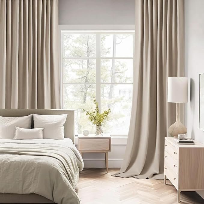 MIULEE Taupe Back Tab Blackout Curtain 96 Inch Long 2 Panels Set
