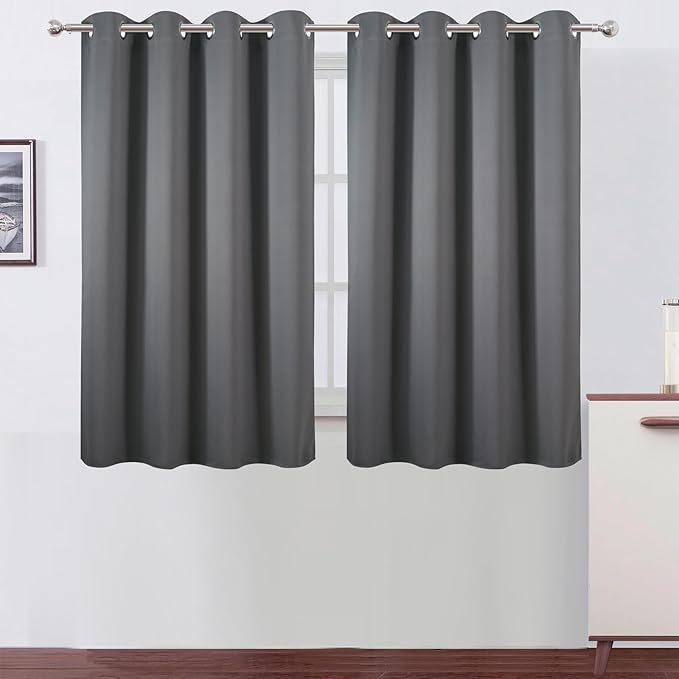 LEMOMO Blackout Curtains 66 x 54 Inch Long Frost Grey Curtains Set of 2 Panels