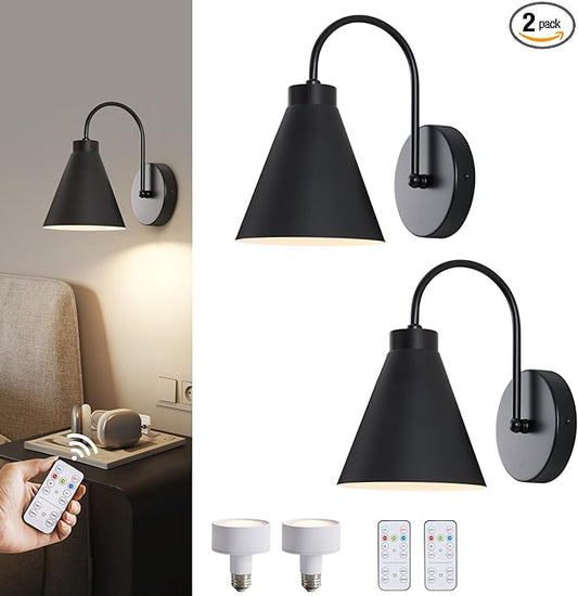 Powfloven Vintage Cordless Gooseneck Battery Operated Wall Sconces Set of 2