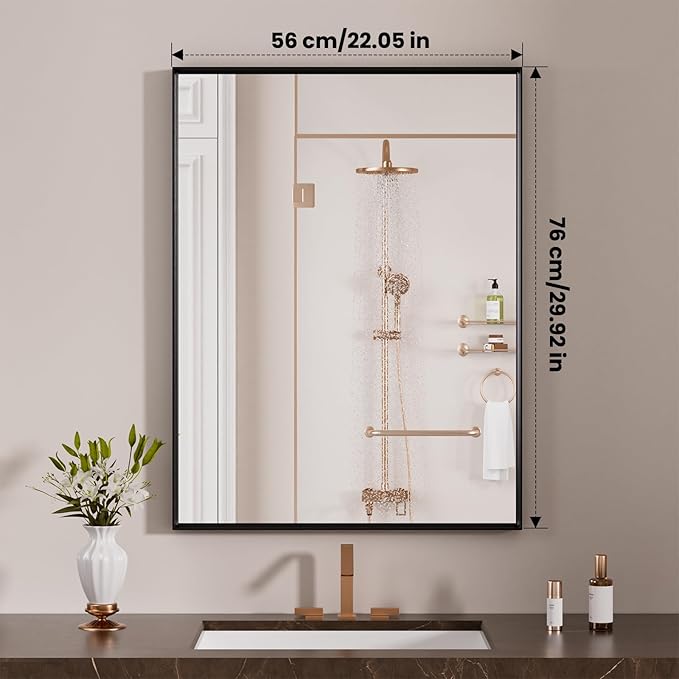 LOAAO Black Bathroom Mirror 22"X30"