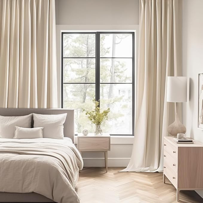 MIULEE Back Tab Cream Beige Curtains 90 Inch Long 2 Panels Set