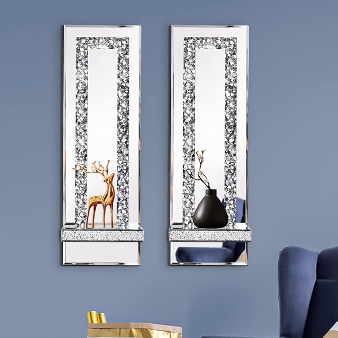Aeveco Crystal Crush Diamond Mirrored Candle Sconces, Wall Decorations