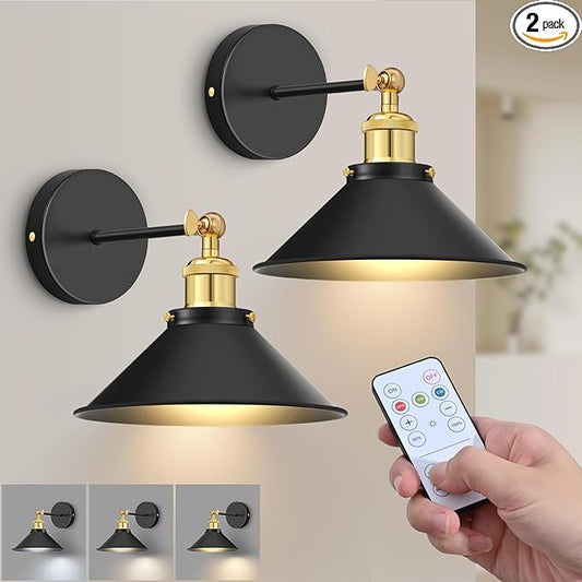 Battery Operated Wall Sconce Set of 2, Vintage Wireless Wall Sconces