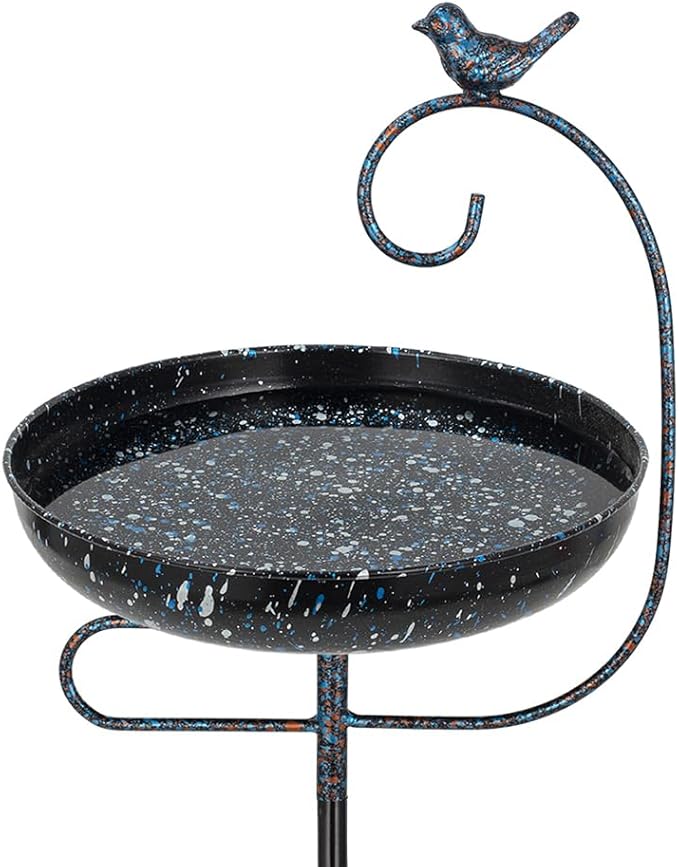 Bird Baths for Outdoors,Metal Bird Bath for Outside,Birdbath & Stand Bird Feeders with Metal Stake Gifts for Bird Lovers(Black)
