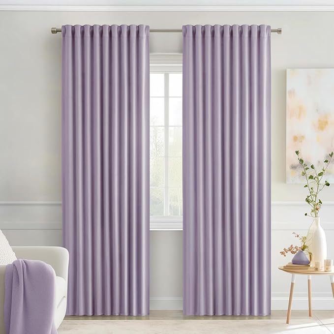 MIULEE Lilac Back Tab Blackout Curtains 90 Inches Long 2 Panels Set