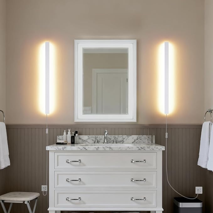 KELUOLY Modern Plug in Wall Lights, 31.4 inch Frosted White LED Long Wall Sconce