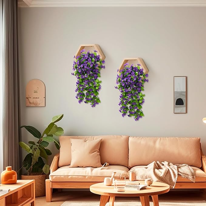 ZFProcess 2PCS Artificial Hanging Flowers, Fake Hanging Plants Violet Vines UV