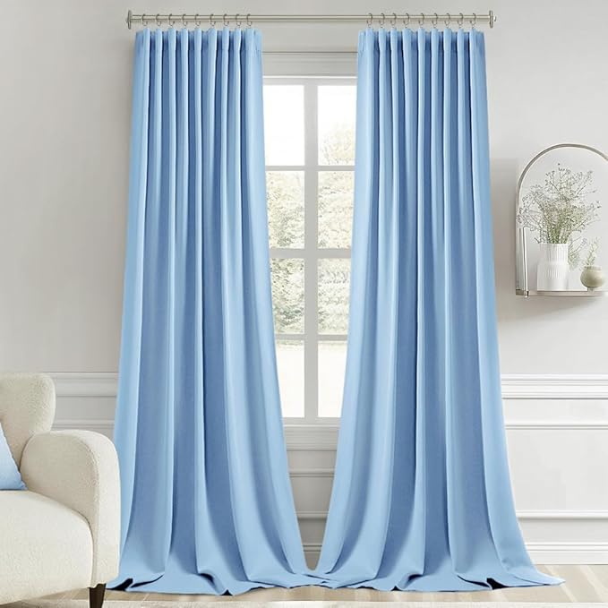 MIULEE Sky Blue Back Tab Blackout Curtains 108 Inch Long 2 Panels Set