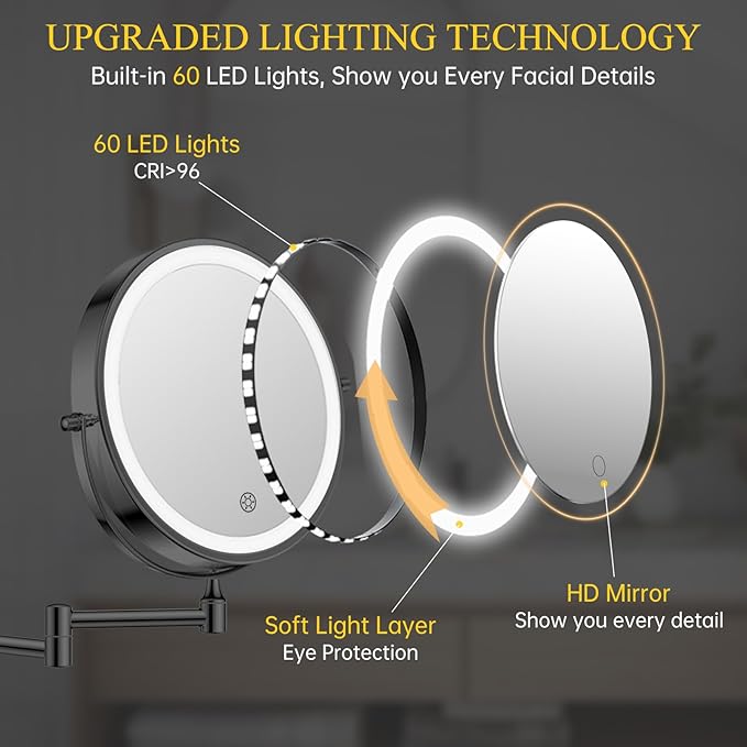 FUNTOUCH 20X/3X Rechargeable Wall Mounted Makeup Vanity Mirror