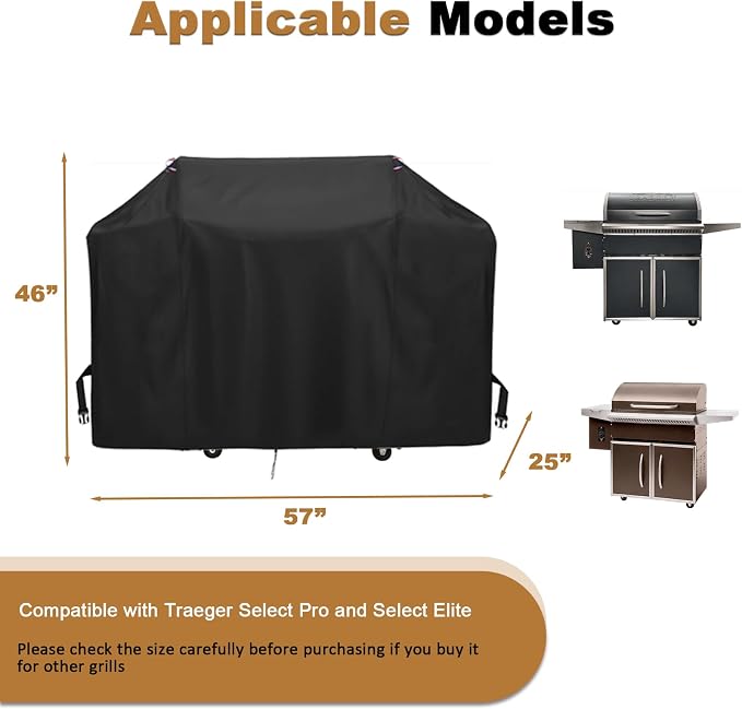 Pellet Grill Cover for Traeger Select Series, 600D Thickened Grill Covers Compatible with Traeger Select Pro and TFS60LZC Select Elite, Heavy Duty Waterproof BBQ Cover for Outdoor Grills
