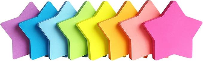Star Shape Sticky Notes 8 Color Bright Colorful Sticky Pad 75 Sheets/Pad Self-Sticky Note Pads (8 Pads)