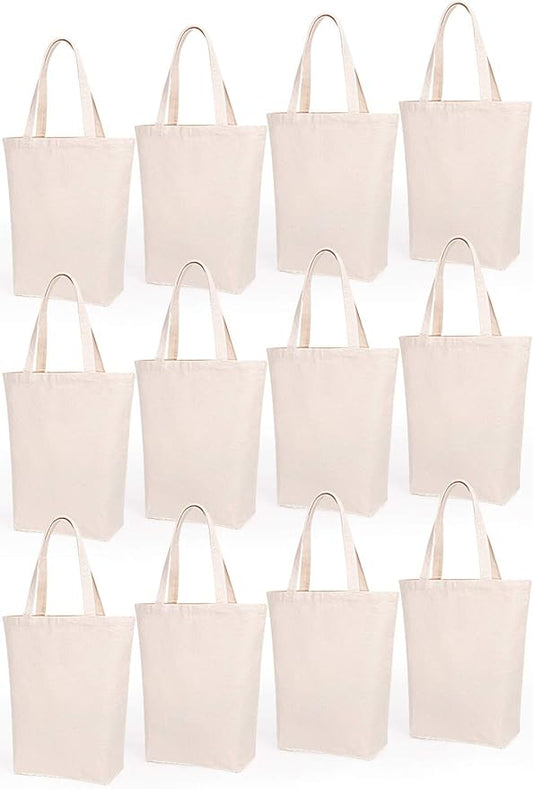 Lily queen Natural Canvas Tote Bags DIY Reusable Shopping Grocery Bag (Natural - 12 Pack)