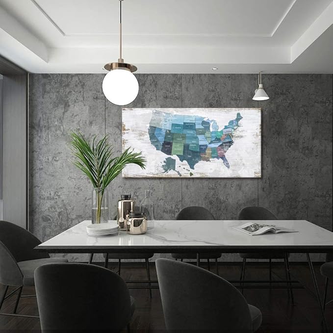 Map of The United States Wall Decor Map Canvas Wall Art