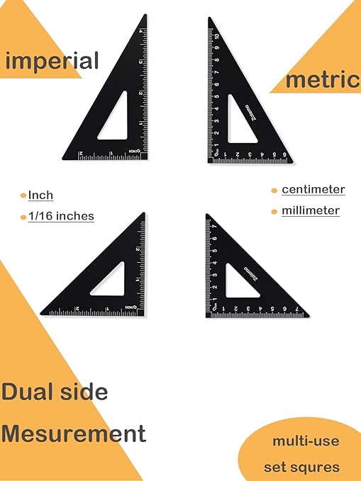 Zotemo Metal Geometry Set, 5-Piece Aluminum Ruler, Math Drafting Ruler Kit Includes Protractor, Triangle Rulers, Straight Rulers-Math Measurement Tools for School and Office Supplies (Black)