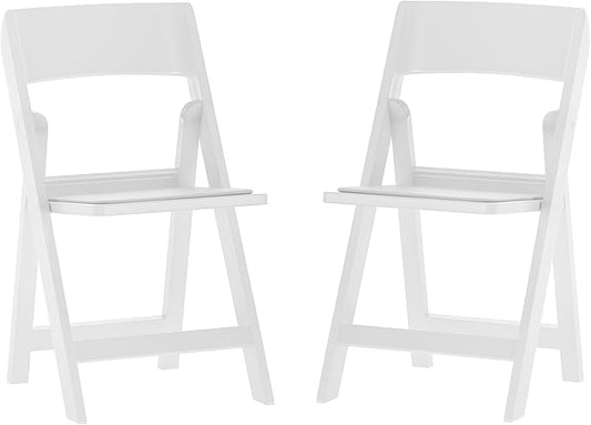 Flash Furniture Hercules Tucker Commercial White Resin Folding Chair - Lightweight, Vinyl Padded Removable Seat, Indoor Outdoor Use, Event & Wedding Ready, Set of 2