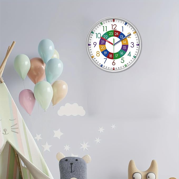 XFM Wall Clock for Kids 16 Inch Kids Teaching Wall Clocks Battery Operated