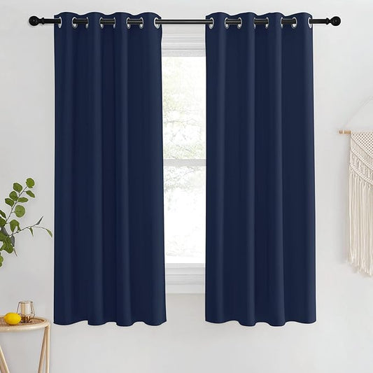 NICETOWN Blackout Navy Blue Curtains 63 inch Length