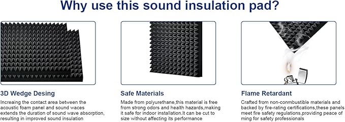 4 Pack Black Acoustic Foam Panels, High Density Soundproof Wall Panels