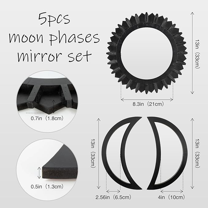 WAKOSAN Wall Mirror, Moon Phase Mirror Set, Wall Decor