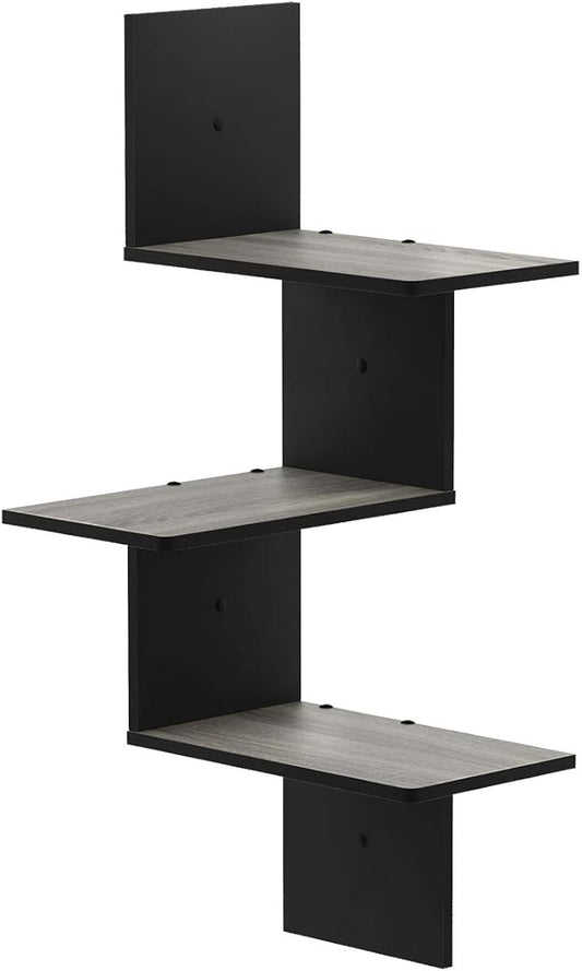 Furinno Rossi Wall Mounted Shelves 3-Tier Rectangle French Oak Grey/Black