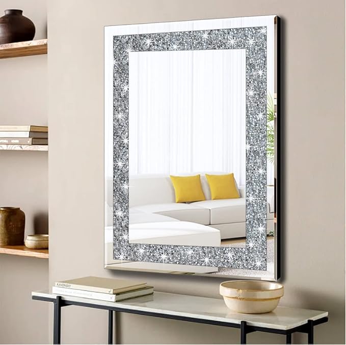 QMDECOR Crystal Crush Diamond Rectangle Silver Mirror