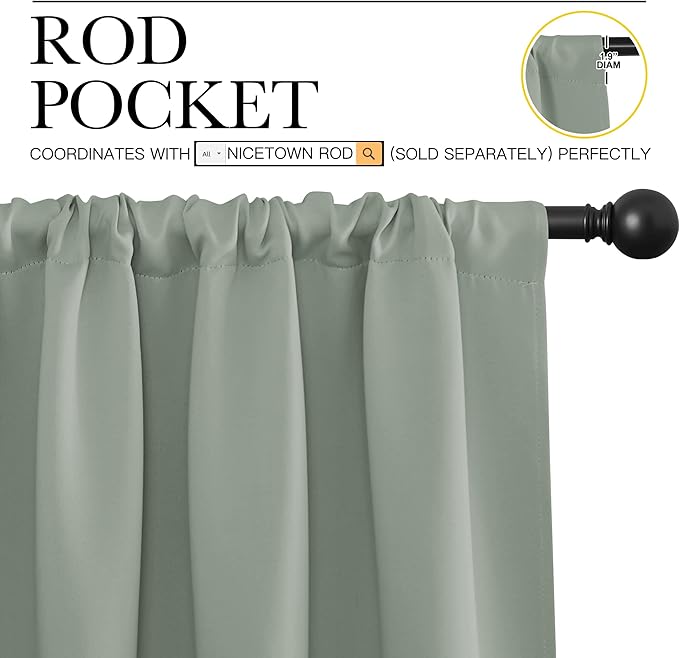 NICETOWN 2 Panels Blackout Curtains, Rod Pocket Thermal Insulated Drapes