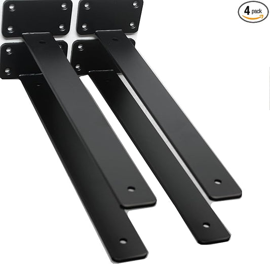4 Pack - 14 inch Black Hidden L Shelf Bracket Iron Floating Shelf Brackets