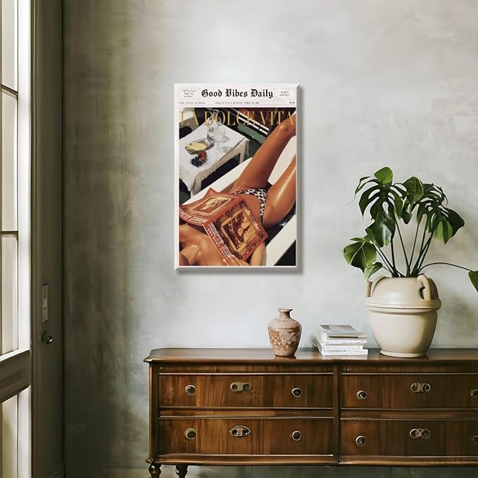Trendy Newspaper Posters Vintage Good Vibes Daily Wall Art 60s La Dolce Vita