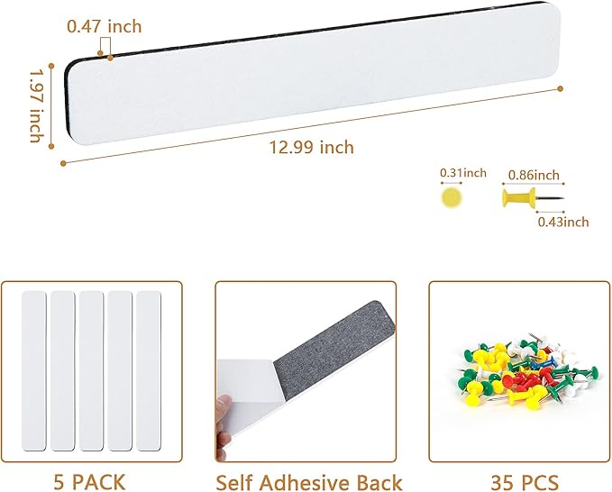 5 Pack Felt Pin Board Bar Strips Bulletin Board