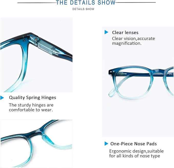 Henotin 3-Pack Blue Light Blocking Reading Glasses,Spring Hinge Computer Readers for Men Women,Anti UV Ray Filter Eyeglasses (Mixed Color-1, 1.50, Diopters)