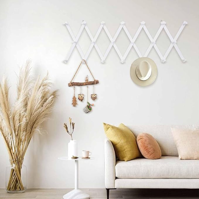 SCUNDA Wall Rack with 20 Hooks, Wooden Wall Expandable Coat Rack