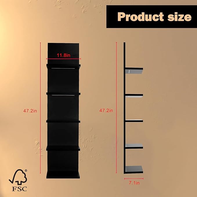 Homaterial 5 Tier Wall Shelf Unit, Wall Mount, Floating Column Home Decor