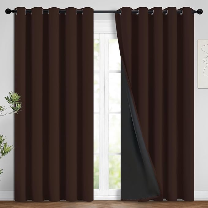Yakamok 100% Blackout Curtains for Bedroom, 2 Thick Layers Thermal Insulated