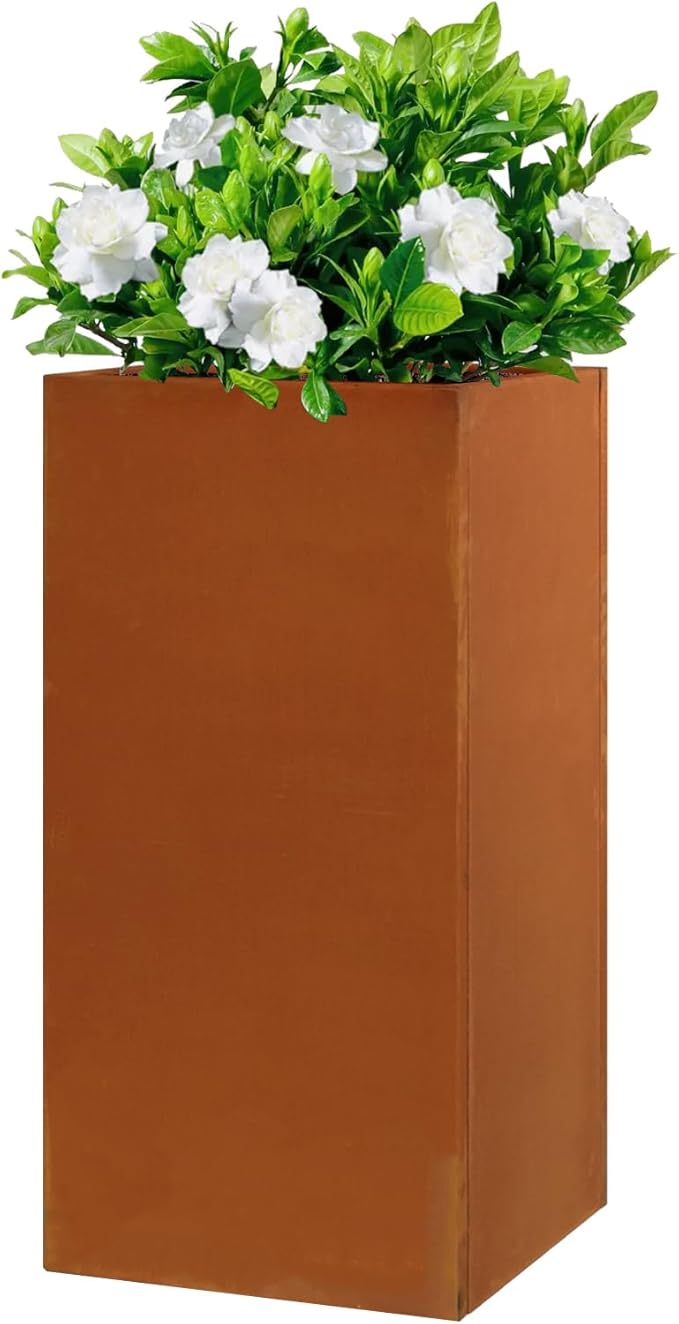 Corten Steel Metallic Heavy Planter for Outdoor Plants 14"x14"x30" Metal Planter Spliced Flower Pot with Partitions for Outside,Indoor,Garden (Corten, 14 * 14 * 30)