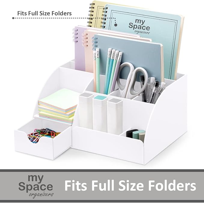 White Desktop Organizer - 9 Compartment Office Desk Accessories Organizer - Pen Holder