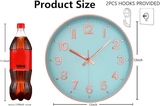 Wall Clocks Battery Operated, 12 Inch Non Ticking Digital Wall Clock, Silent