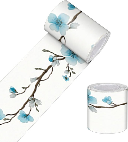 HOMETITUTE Wallpaper Border Peel and Stick Blue Blossom Texture Decorative Wall