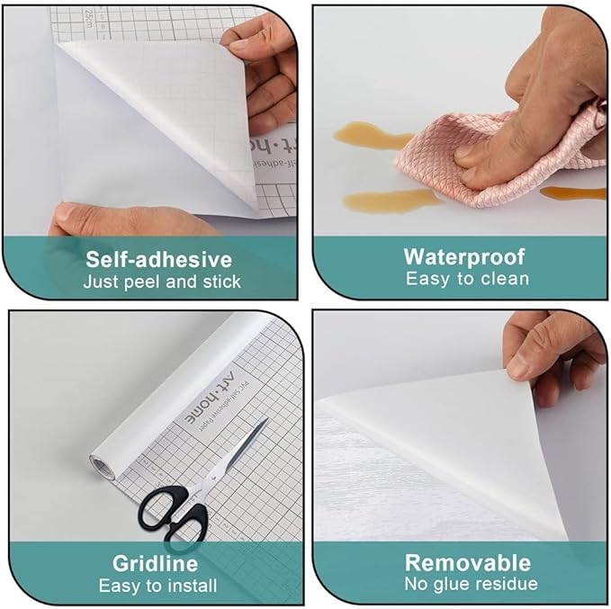 Arthome 35.4''x120'' White Contact Paper, Self-Adhesive Wallpaper Waterproof