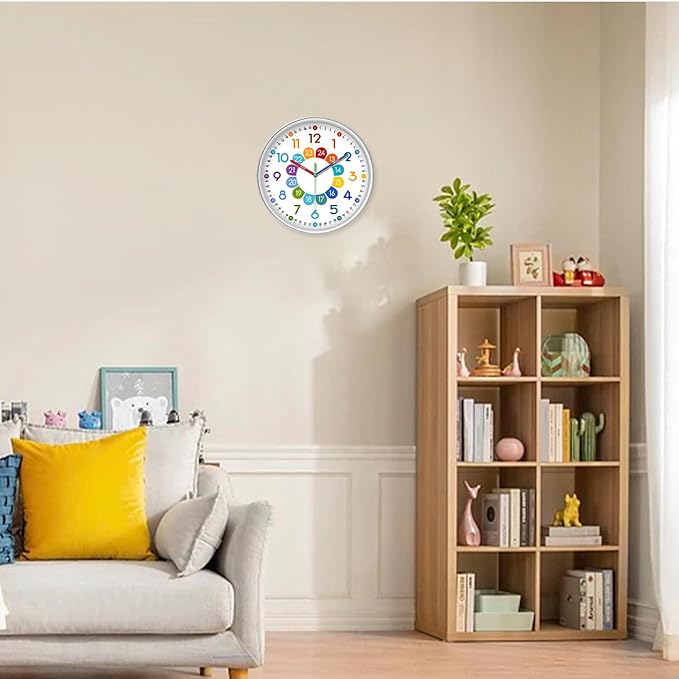 XFM Colorful Kids Wall Clock for Bedroom 14 Inch Round Learning Clock