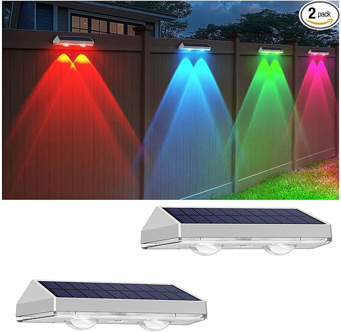 LIANGLOME 2 Pack Solar Fence Lights Outdoor, 2PK Solar Outdoor Light Warm White