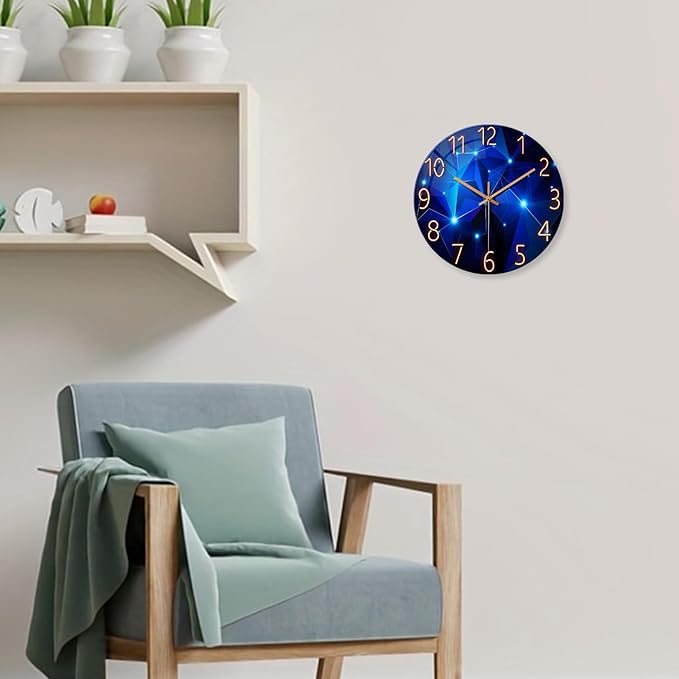 Blue Wall Clock for Living Room Decor Kitchen Wall Clocks Battery Operated 12