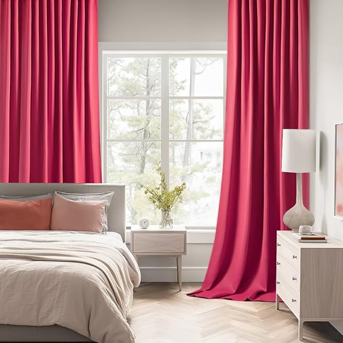 MIULEE Hot Pink Back Tab Blackout Curtains 120 Inch Long 2 Panels Set