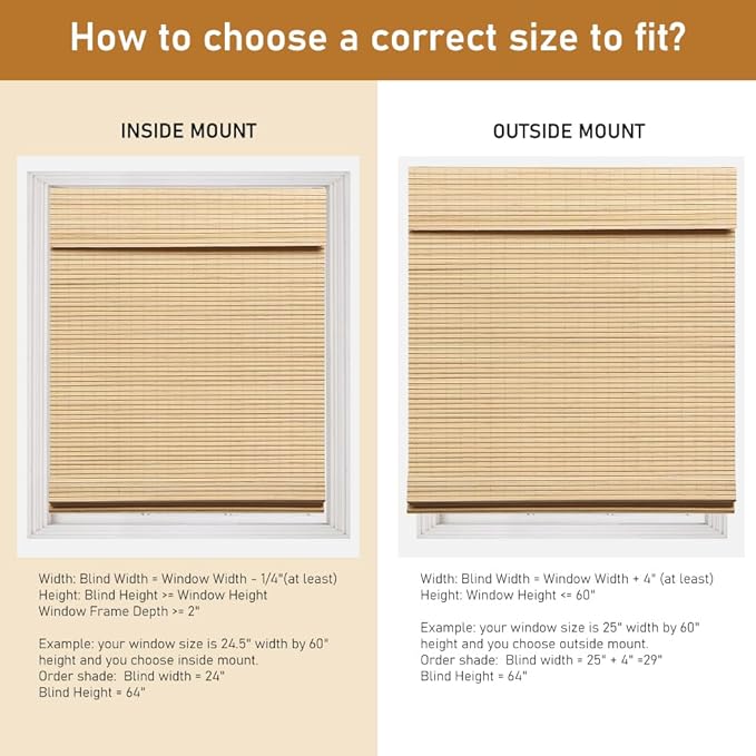 SEEYE Cordless Bamboo Roman Shades, Roll Up Blind Privacy Shade
