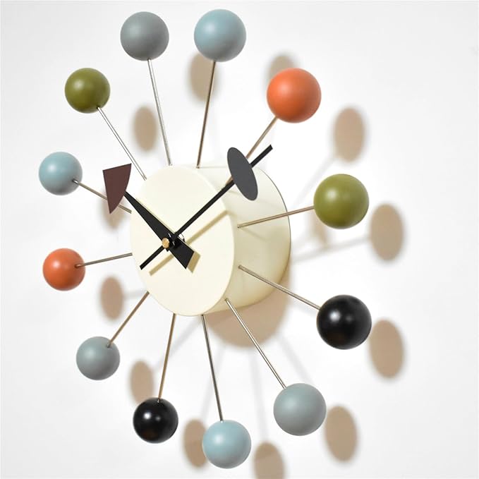 Wood Ball Wall Clock Mid Century Modern Silent Non Ticking Battery Operated 13