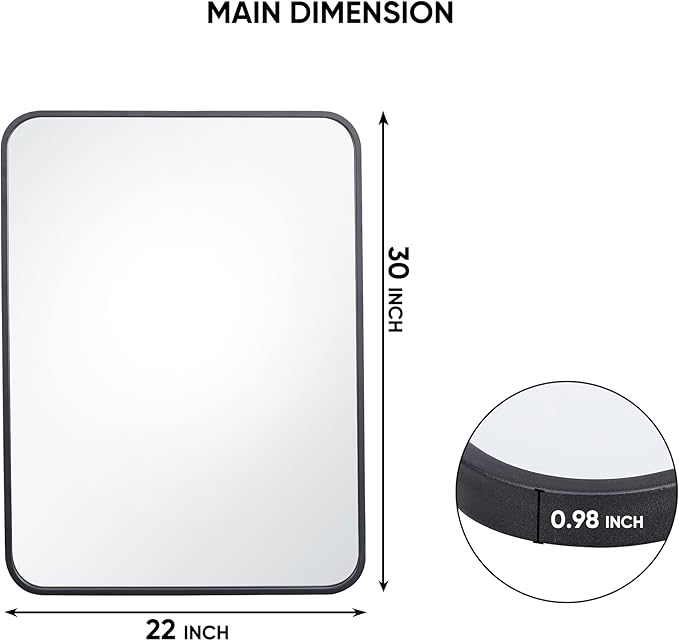 ZenStyle 2 Packs Black Metal Framed Rectangular Wall Mirror 22" x 30" Bathroom