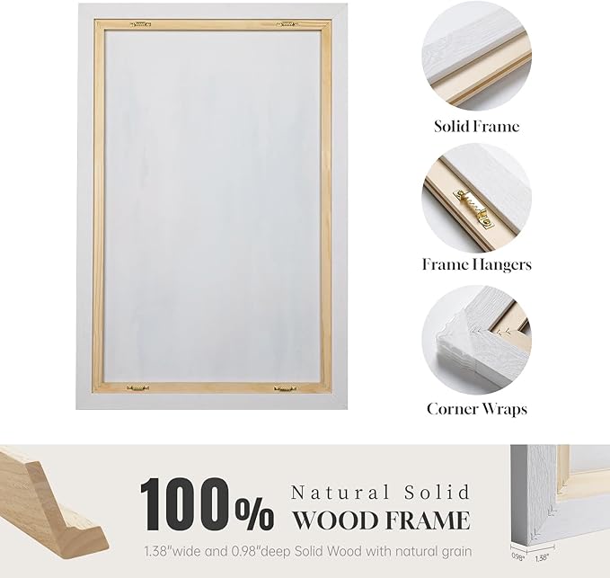 Large White Framed Blue and Gold Abstract Canvas Wall Art, 2 Piece Modern