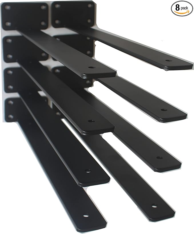 8 Pack - 14 inch Black Hidden L Shelf Bracket Iron Floating Shelf Brackets