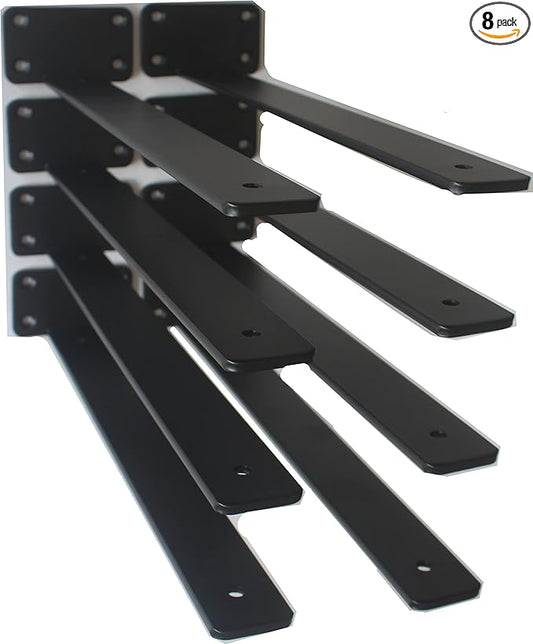 8 Pack - 14 inch Black Hidden L Shelf Bracket Iron Floating Shelf Brackets
