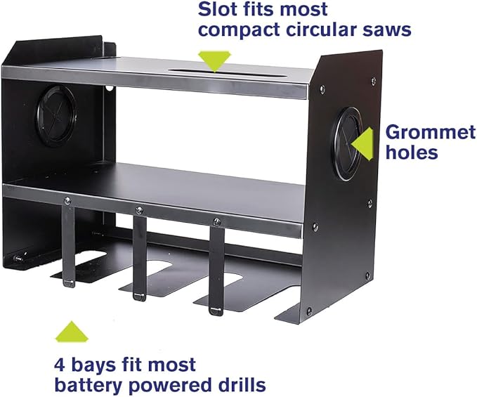 Montezuma 4-Bay Steel Power Tool Holder and Organizer Storage Rack and Shelf