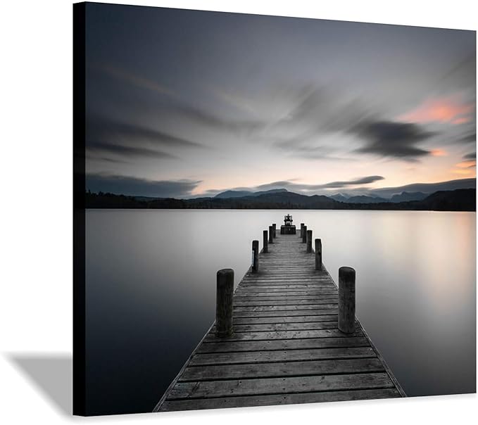 Hardy Gallery Lake Pier Canvas Wall Art: Vintage Wooden Dock Artwork Painting for Living Room (24'' x 18'' x 1 Panel)